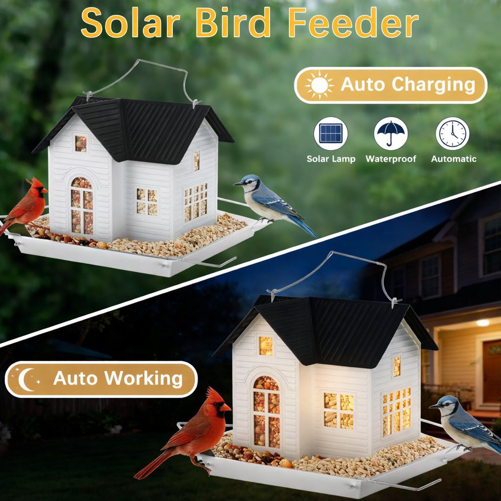 🏠Solar‐Powered Hanging Bird Feeder with Glow – Sturdy Metal Hopper Design🌙🐦