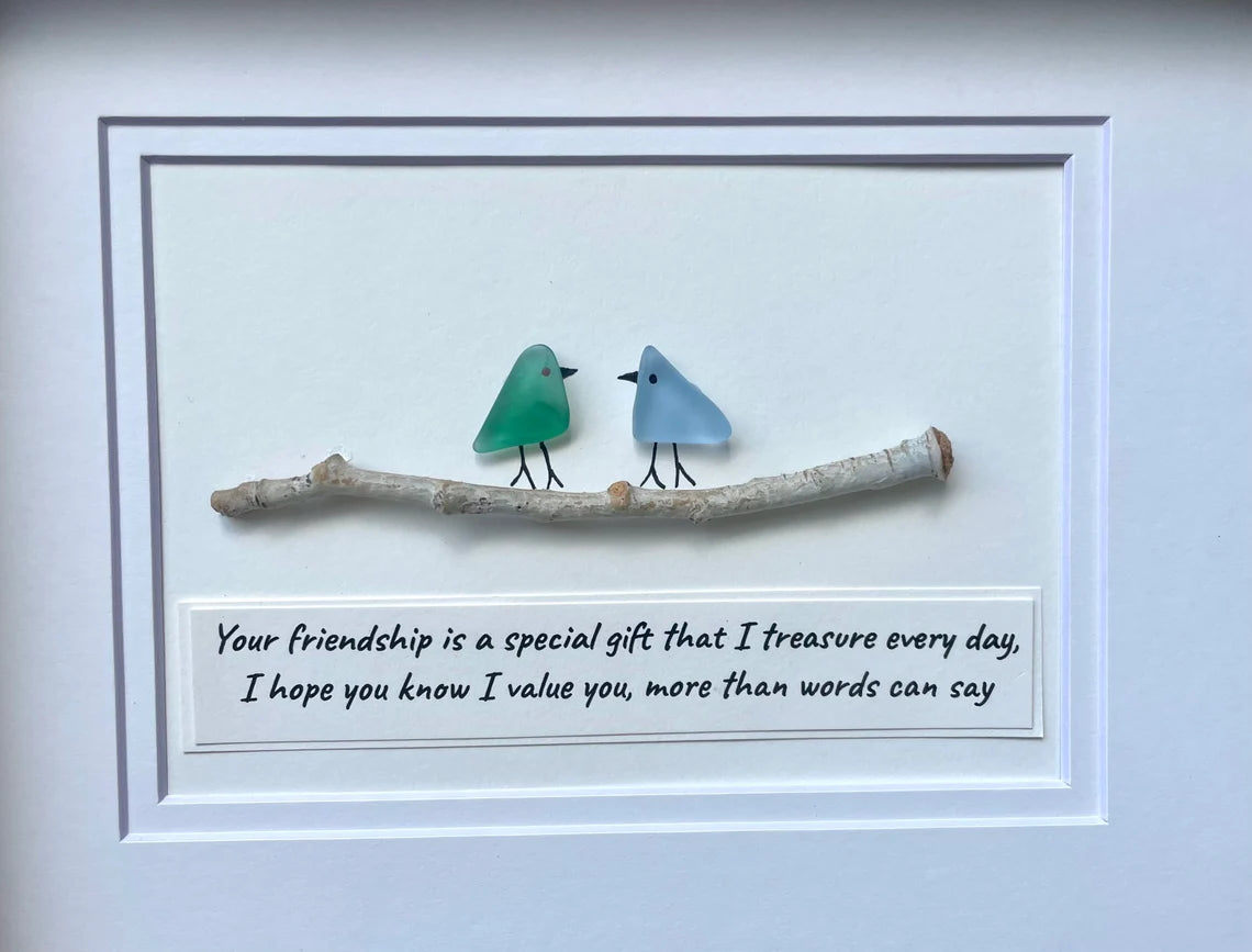 Sea Glass Art, Seaglass Birds, Friend Birthday Gift,Handmade