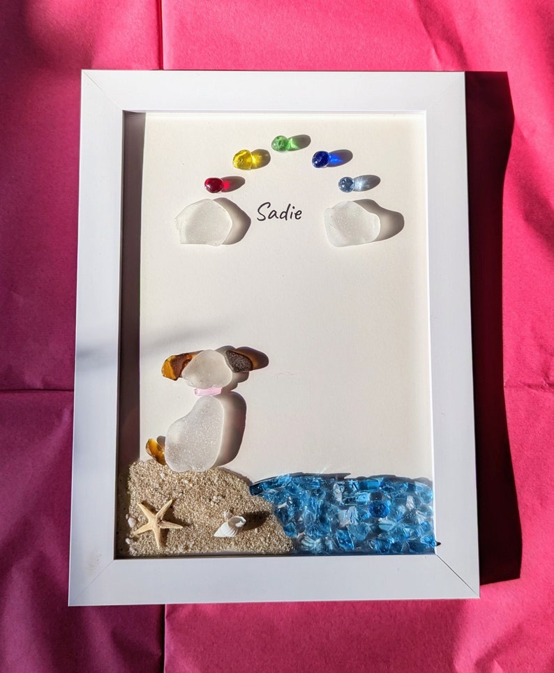 ❤️Personalized Sea Glass Dog at The Rainbow Bridge,Memorial or thoughtful gift for lost pets