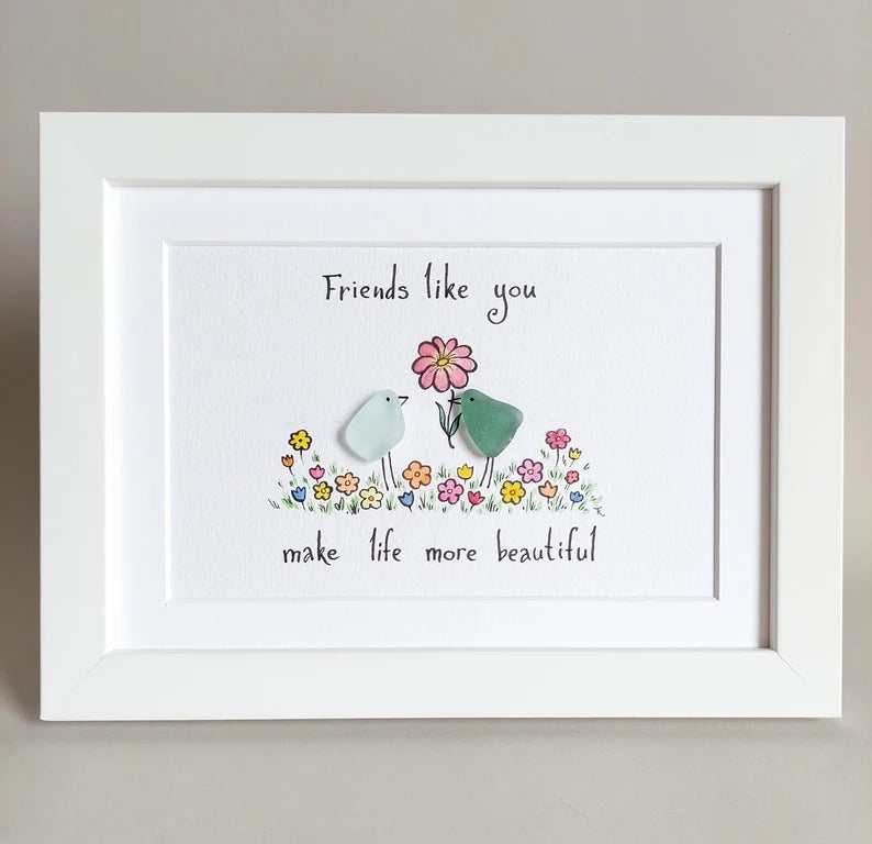 "Amigos como tú hacen la vida más hermosa" - Arte de vidrio marino hecho a mano