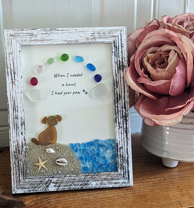 ❤️Personalized Sea Glass Dog at The Rainbow Bridge,Memorial or thoughtful gift for lost pets