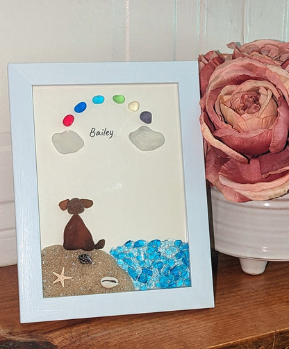 ❤️Personalized Sea Glass Dog at The Rainbow Bridge,Memorial or thoughtful gift for lost pets