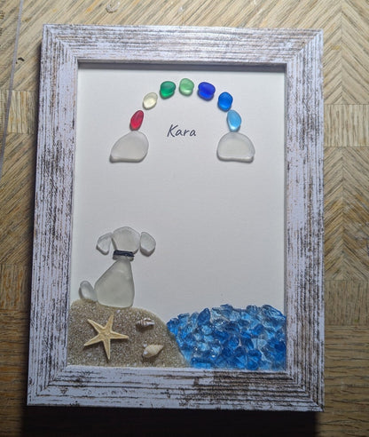 ❤️Personalized Sea Glass Dog at The Rainbow Bridge,Memorial or thoughtful gift for lost pets