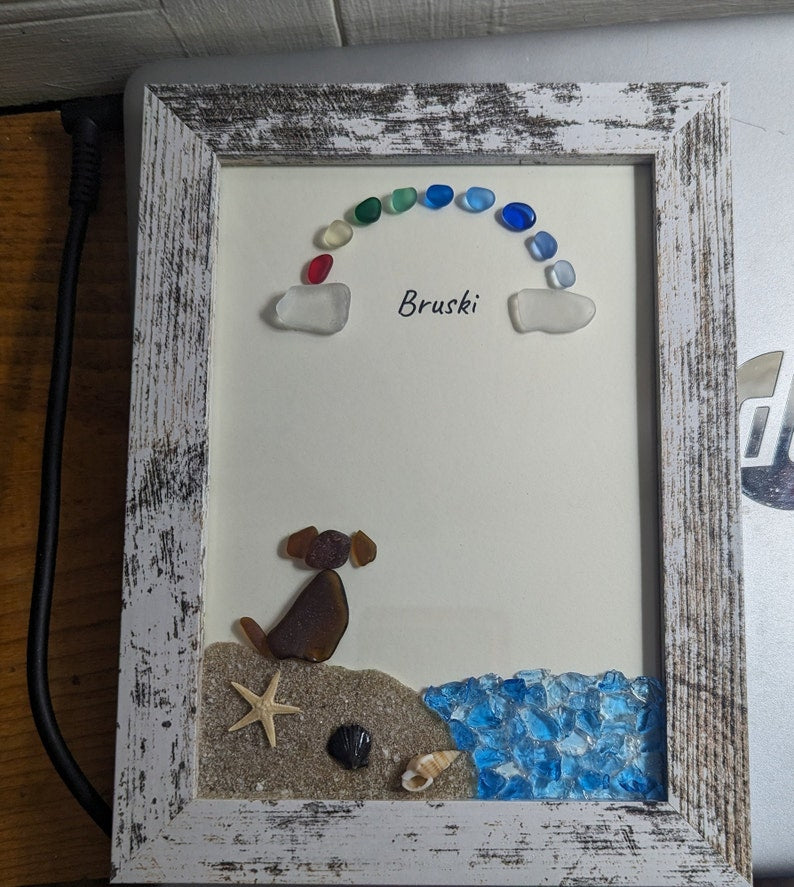 ❤️Personalized Sea Glass Dog at The Rainbow Bridge,Memorial or thoughtful gift for lost pets