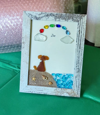 ❤️Personalized Sea Glass Dog at The Rainbow Bridge,Memorial or thoughtful gift for lost pets
