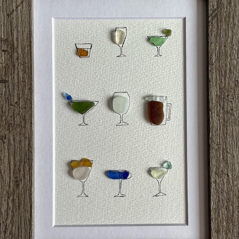 Arte de vidrio marino con temática de cóctel 