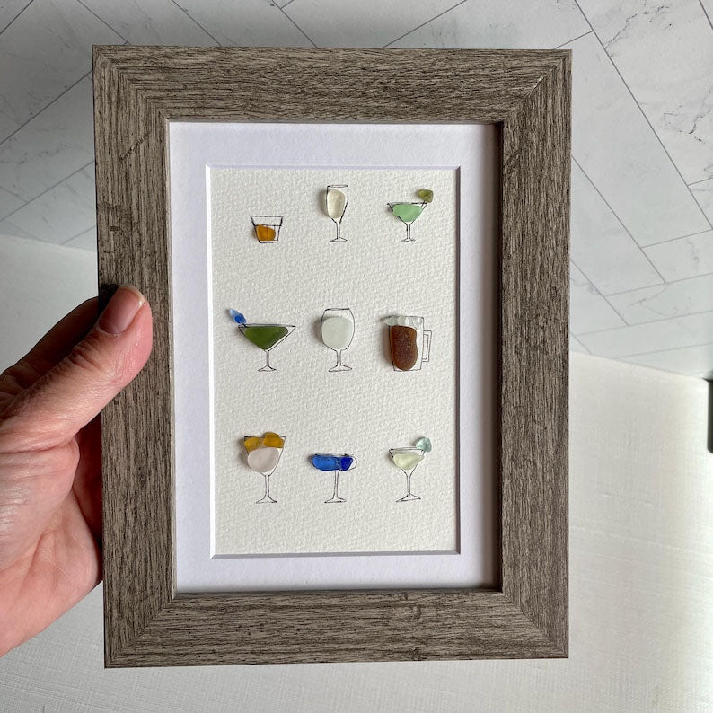 Arte de vidrio marino con temática de cóctel 