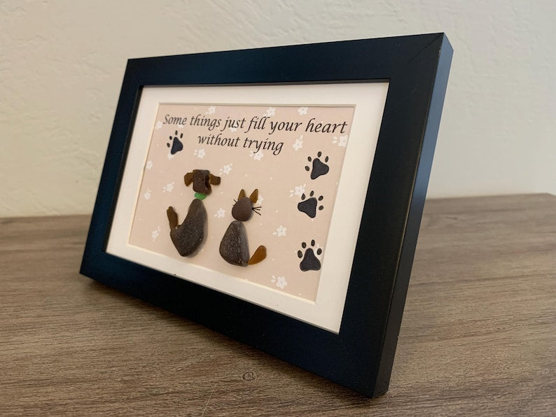Dog and Cat Sea Glass Art