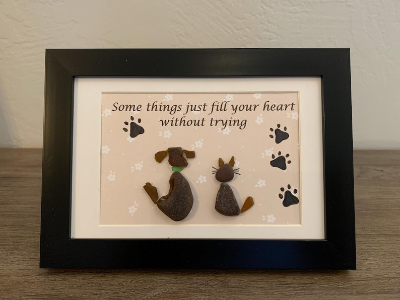 Dog and Cat Sea Glass Art
