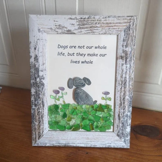 🐶Arte con vidrio marino y guijarros: "Los perros no son toda nuestra vida, pero hacen que nuestras vidas sean completas". 