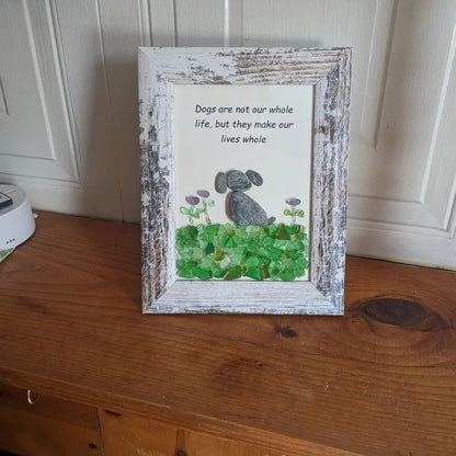 🐶Arte con vidrio marino y guijarros: "Los perros no son toda nuestra vida, pero hacen que nuestras vidas sean completas". 