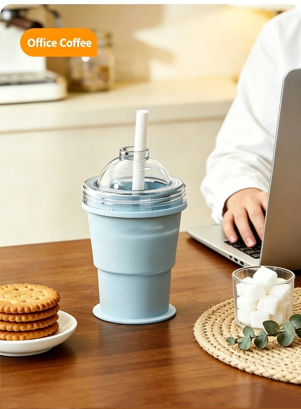 Collapsible Ice Puck Water Cup — Portable Silicone Travel Mug with Built-in Ice Mold