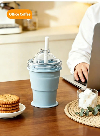 Collapsible Ice Puck Water Cup — Portable Silicone Travel Mug with Built-in Ice Mold