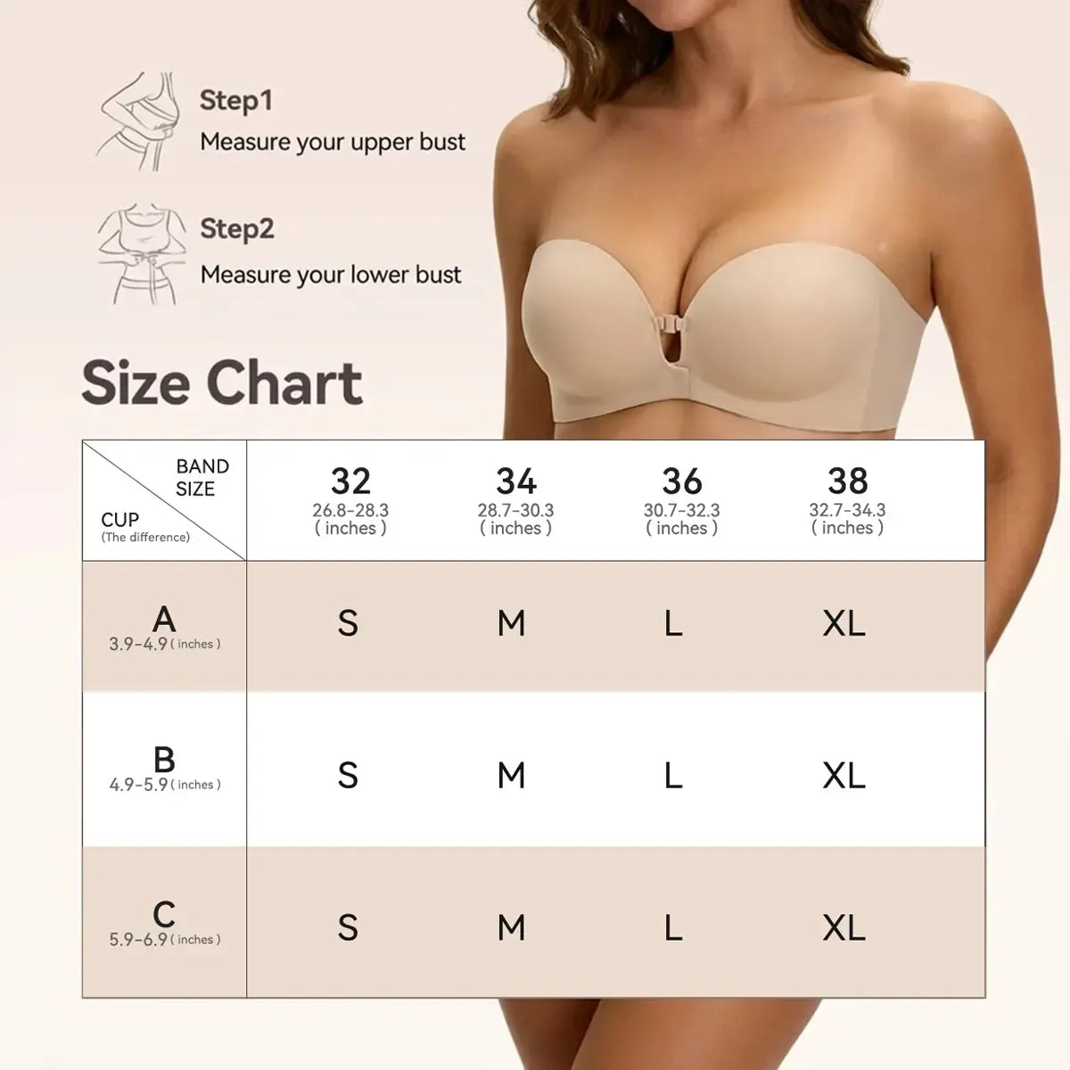 Seamless Strapless Push-Up Bra with Anti-Slip Grip