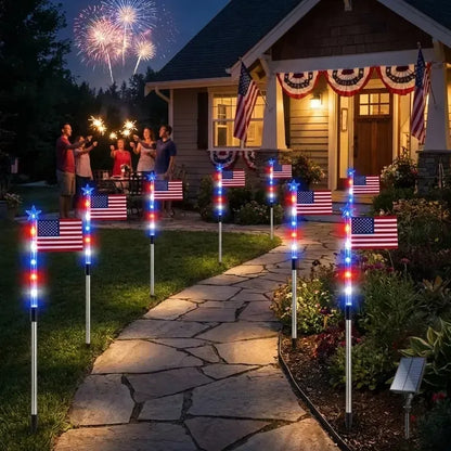🔥8 Solar American Flag Pathway Lights – Red, White & Blue Yard Glow for 250th Independence Celebration 🇺🇸✨
