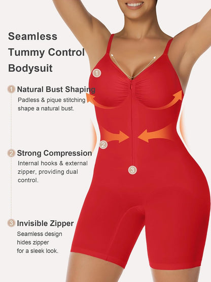 Women's Shapewear Bodysuit Tummy Control Seamless Zip-Up Body Shaper Waist Defining Silhouette