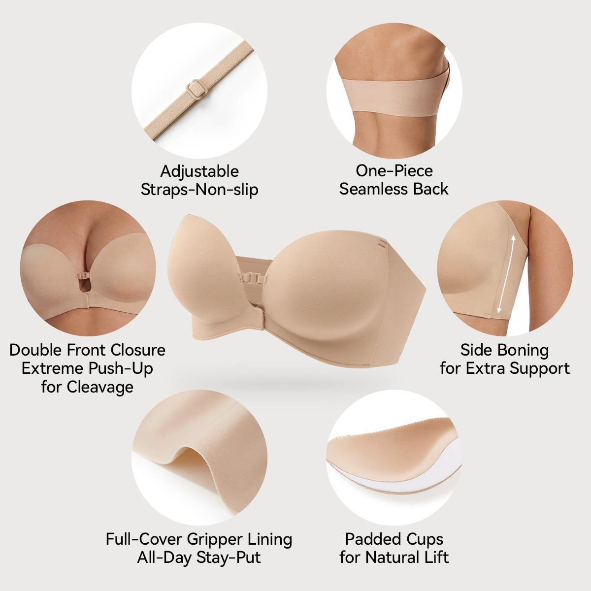 Seamless Strapless Push-Up Bra with Anti-Slip Grip