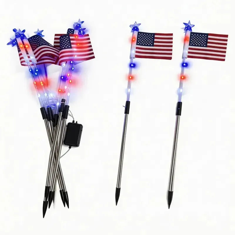🔥8 Solar American Flag Pathway Lights – Red, White & Blue Yard Glow for 250th Independence Celebration 🇺🇸✨