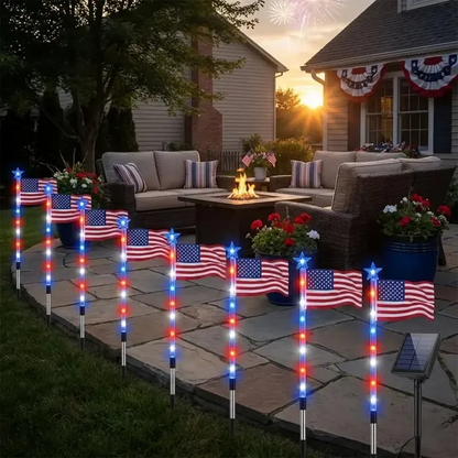 🔥8 Solar American Flag Pathway Lights – Red, White & Blue Yard Glow for 250th Independence Celebration 🇺🇸✨