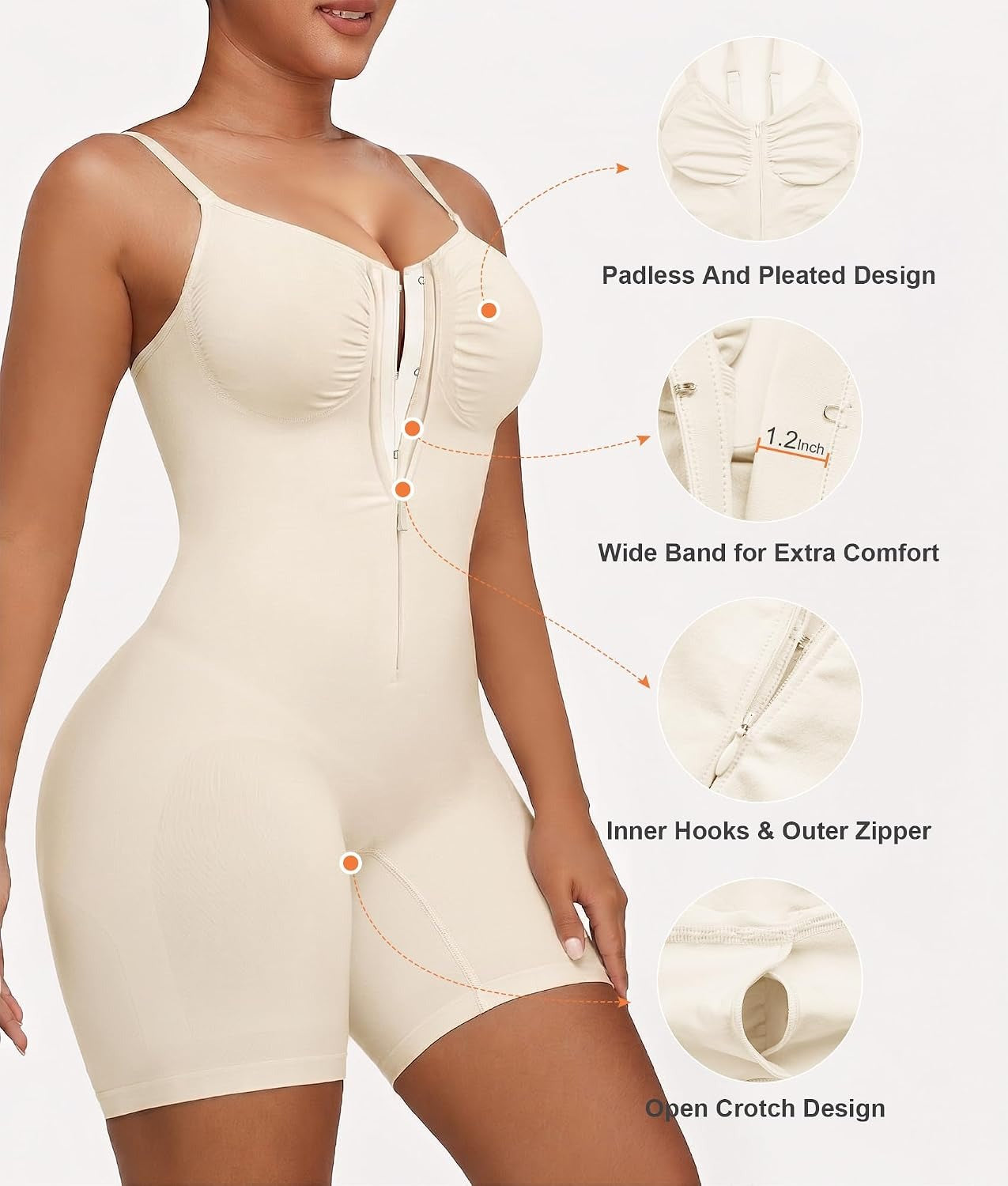 Women's Shapewear Bodysuit Tummy Control Seamless Zip-Up Body Shaper Waist Defining Silhouette