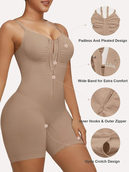 Women's Shapewear Bodysuit Tummy Control Seamless Zip-Up Body Shaper Waist Defining Silhouette