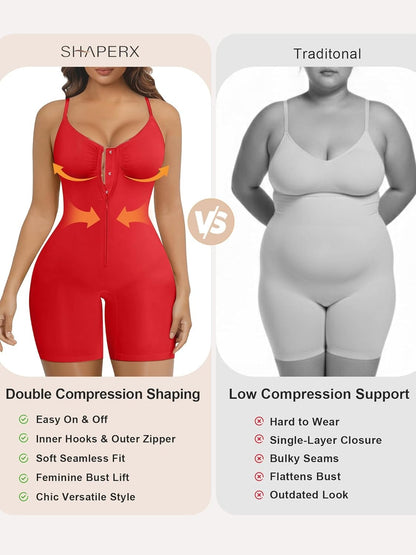 Women's Shapewear Bodysuit Tummy Control Seamless Zip-Up Body Shaper Waist Defining Silhouette