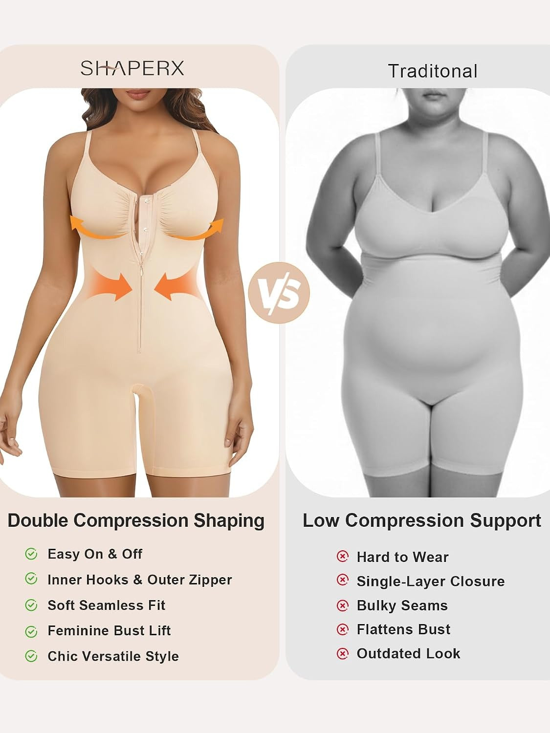 Women's Shapewear Bodysuit Tummy Control Seamless Zip-Up Body Shaper Waist Defining Silhouette