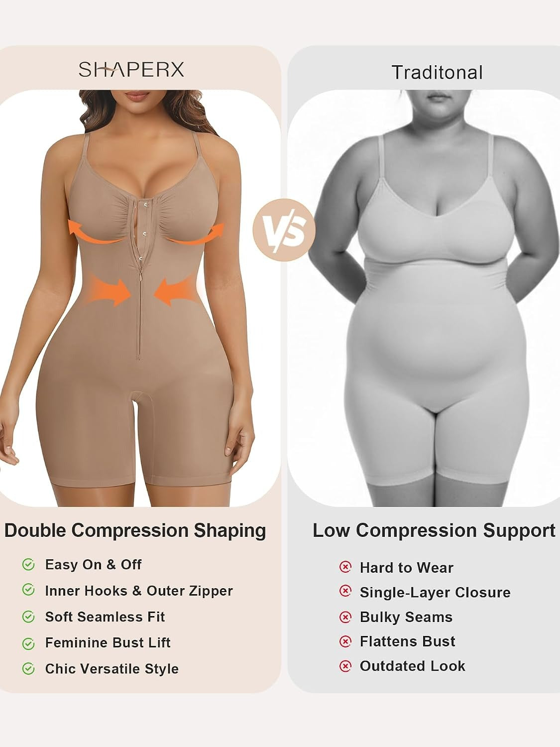 Women's Shapewear Bodysuit Tummy Control Seamless Zip-Up Body Shaper Waist Defining Silhouette