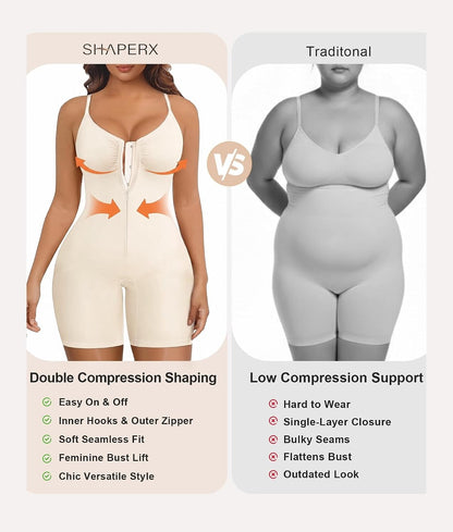Women's Shapewear Bodysuit Tummy Control Seamless Zip-Up Body Shaper Waist Defining Silhouette
