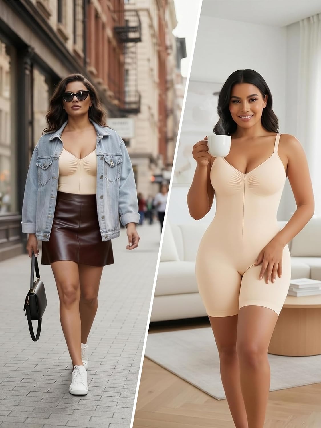 Women's Shapewear Bodysuit Tummy Control Seamless Zip-Up Body Shaper Waist Defining Silhouette