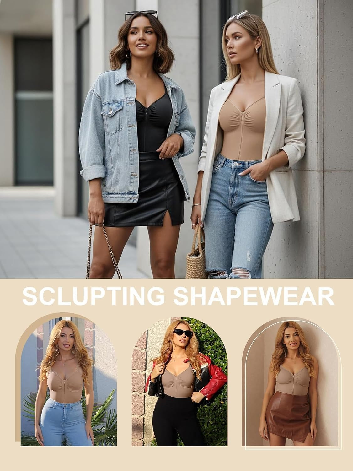 Women's Shapewear Bodysuit Tummy Control Seamless Zip-Up Body Shaper Waist Defining Silhouette