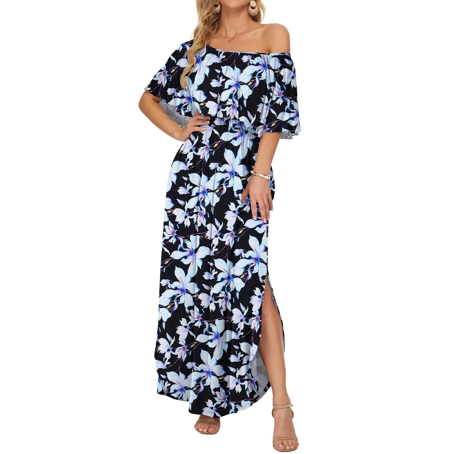 Women's Plus Size Off-Shoulder Maxi Dress with Pockets