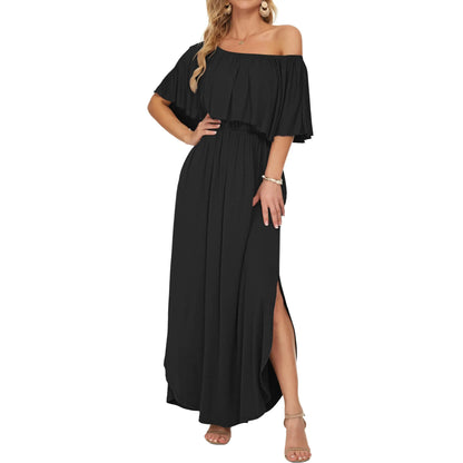 Women's Plus Size Off-Shoulder Maxi Dress with Pockets