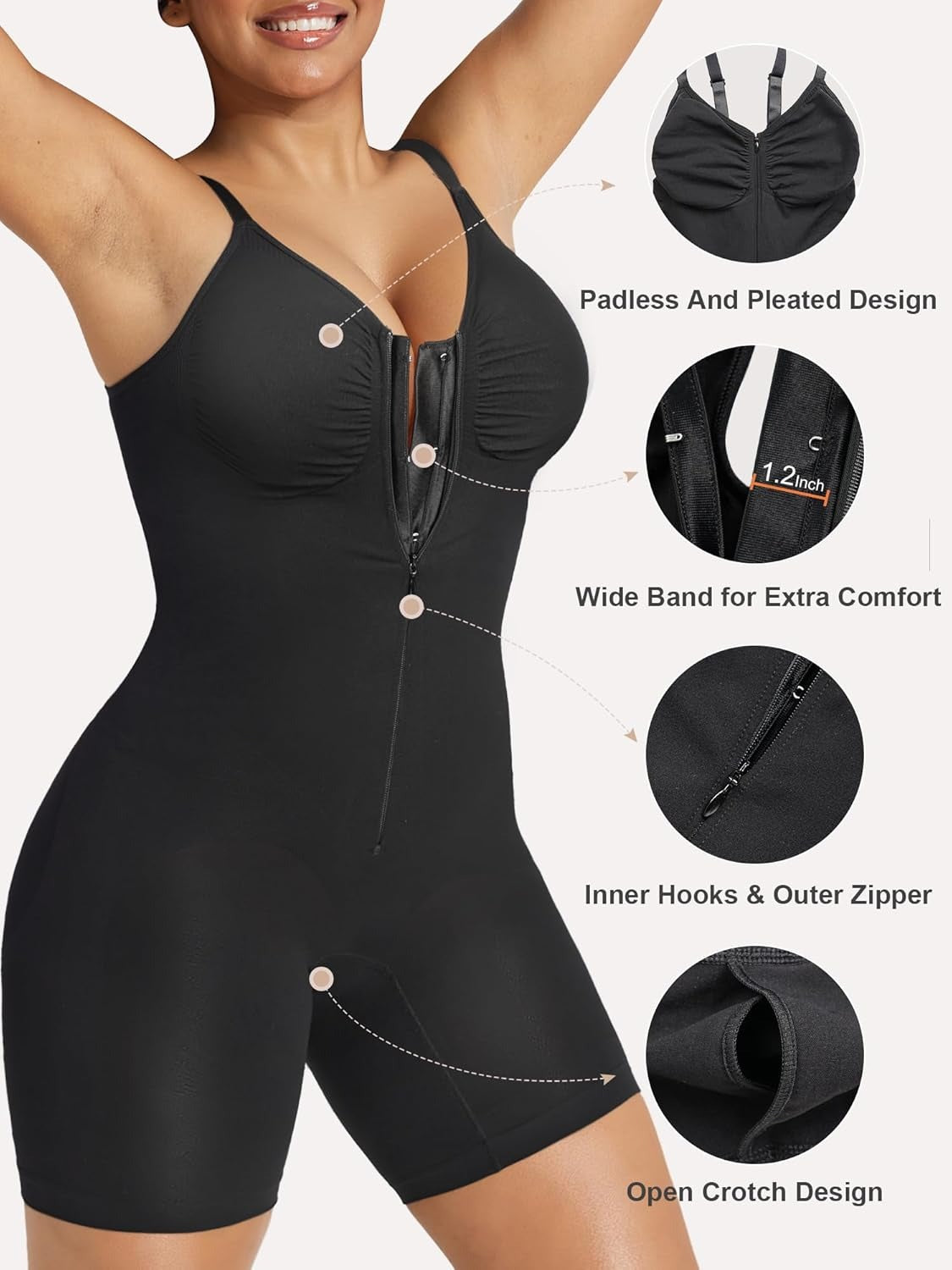 Women's Shapewear Bodysuit Tummy Control Seamless Zip-Up Body Shaper Waist Defining Silhouette