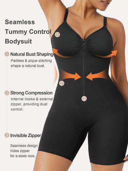 Women's Shapewear Bodysuit Tummy Control Seamless Zip-Up Body Shaper Waist Defining Silhouette