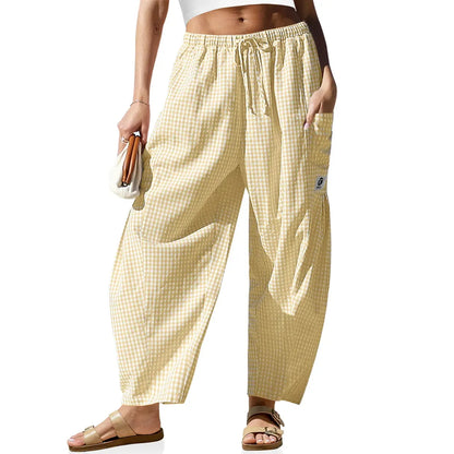 Gingham Plaid Wide-Leg Palazzo Pants