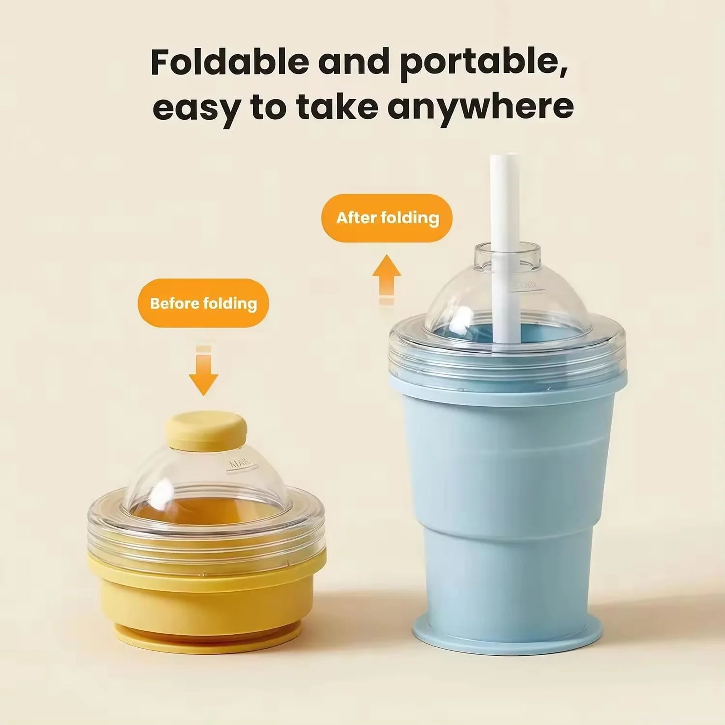Collapsible Ice Puck Water Cup — Portable Silicone Travel Mug with Built-in Ice Mold