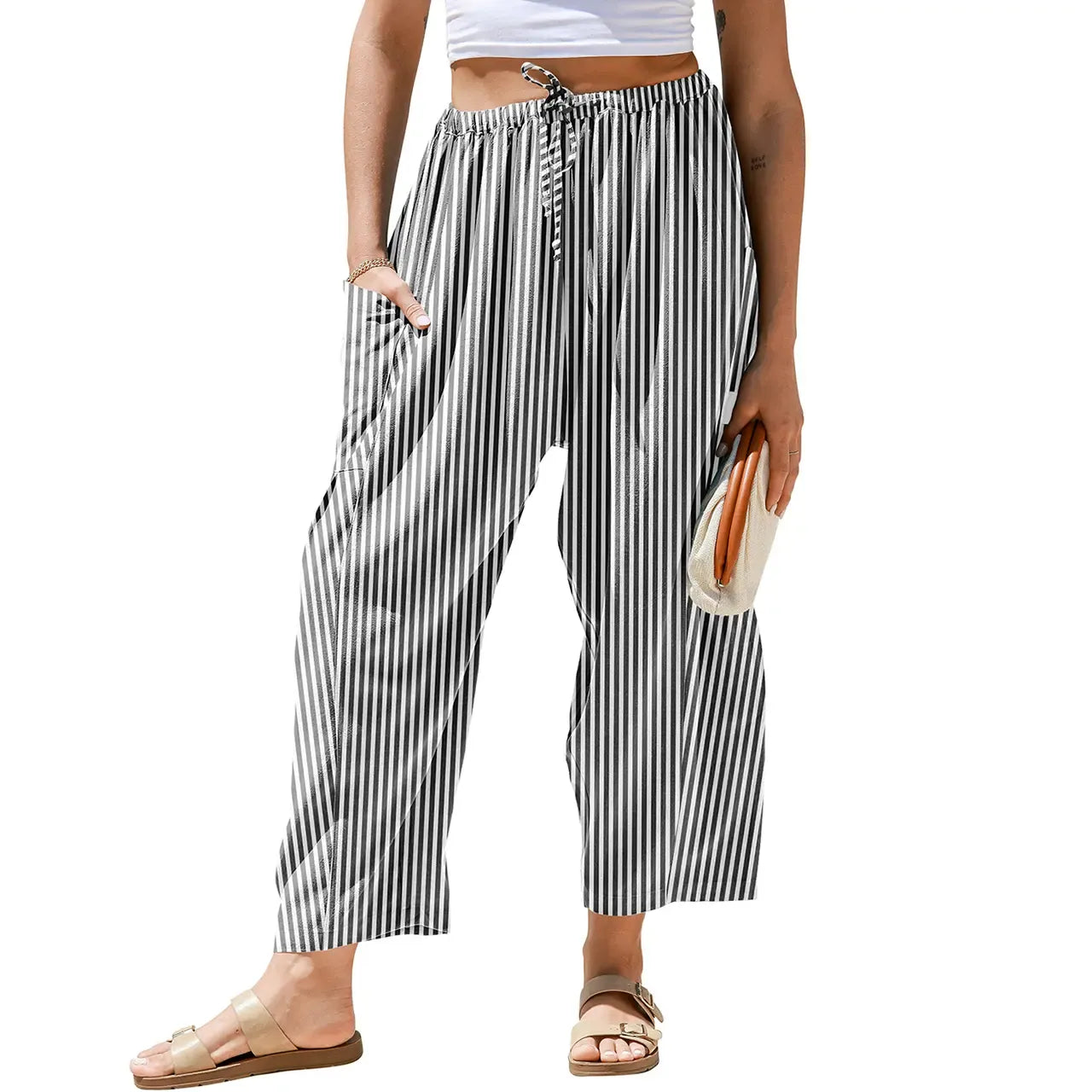 Gingham Plaid Wide-Leg Palazzo Pants
