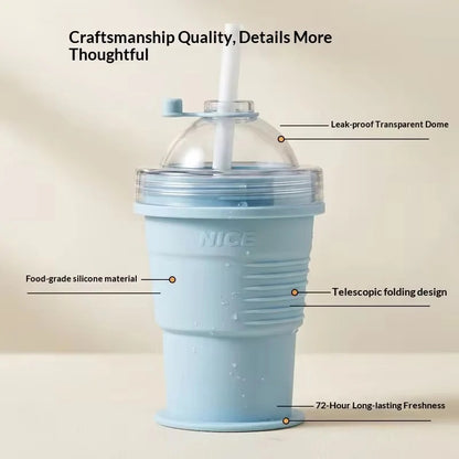 Collapsible Ice Puck Water Cup — Portable Silicone Travel Mug with Built-in Ice Mold