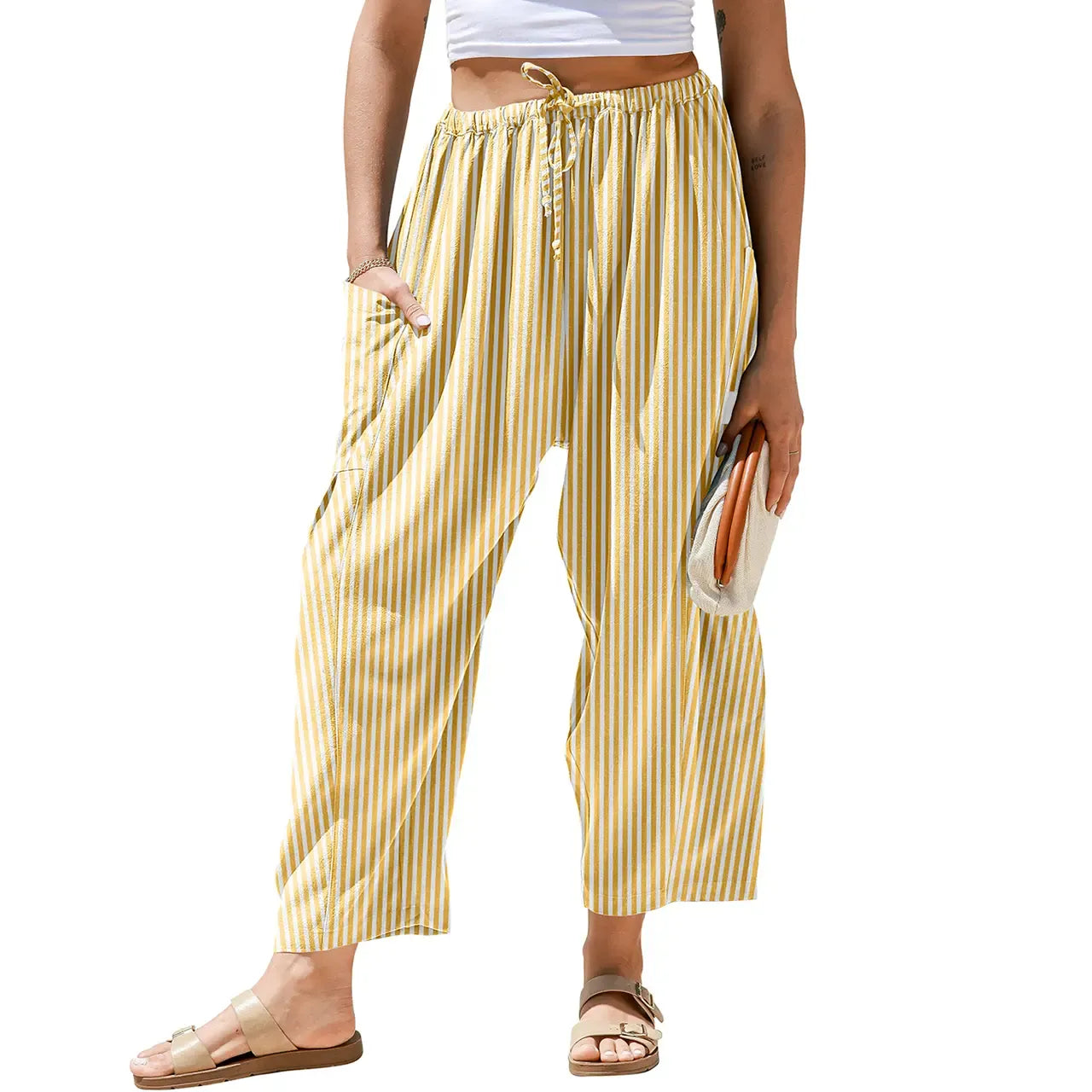 Gingham Plaid Wide-Leg Palazzo Pants