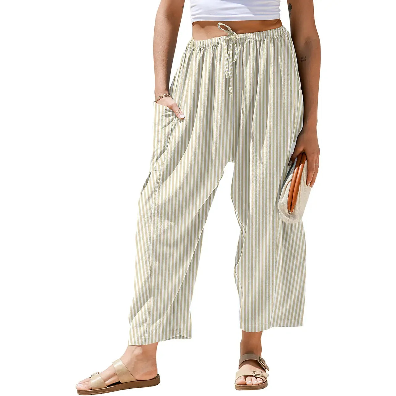 Gingham Plaid Wide-Leg Palazzo Pants