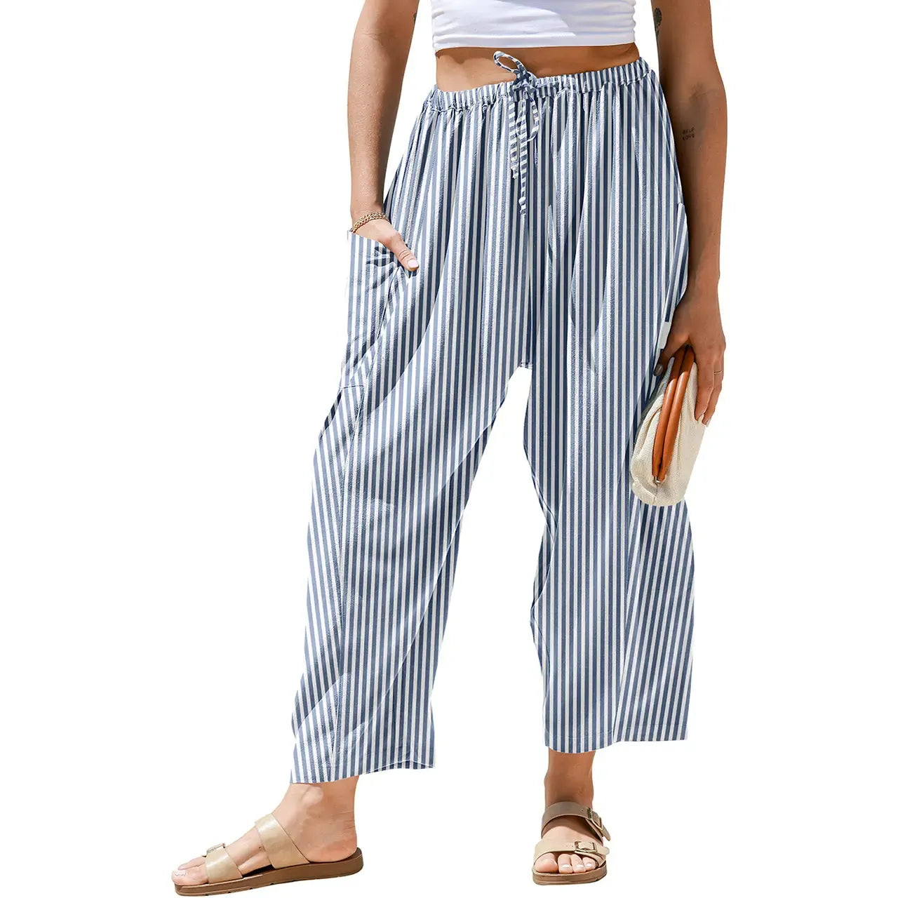 Gingham Plaid Wide-Leg Palazzo Pants