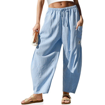 Gingham Plaid Wide-Leg Palazzo Pants
