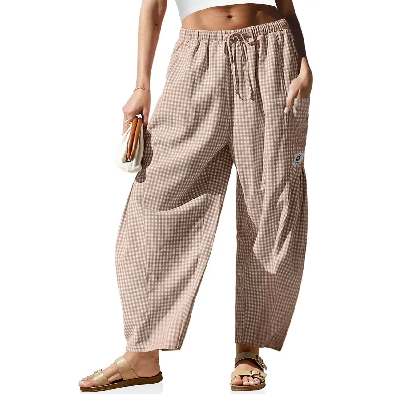 Gingham Plaid Wide-Leg Palazzo Pants