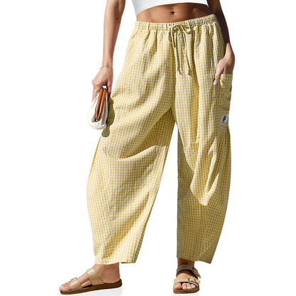 Gingham Plaid Wide-Leg Palazzo Pants