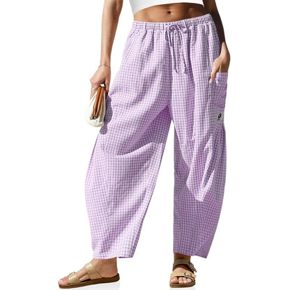 Gingham Plaid Wide-Leg Palazzo Pants
