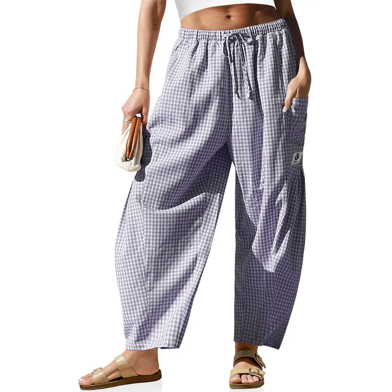 Gingham Plaid Wide-Leg Palazzo Pants