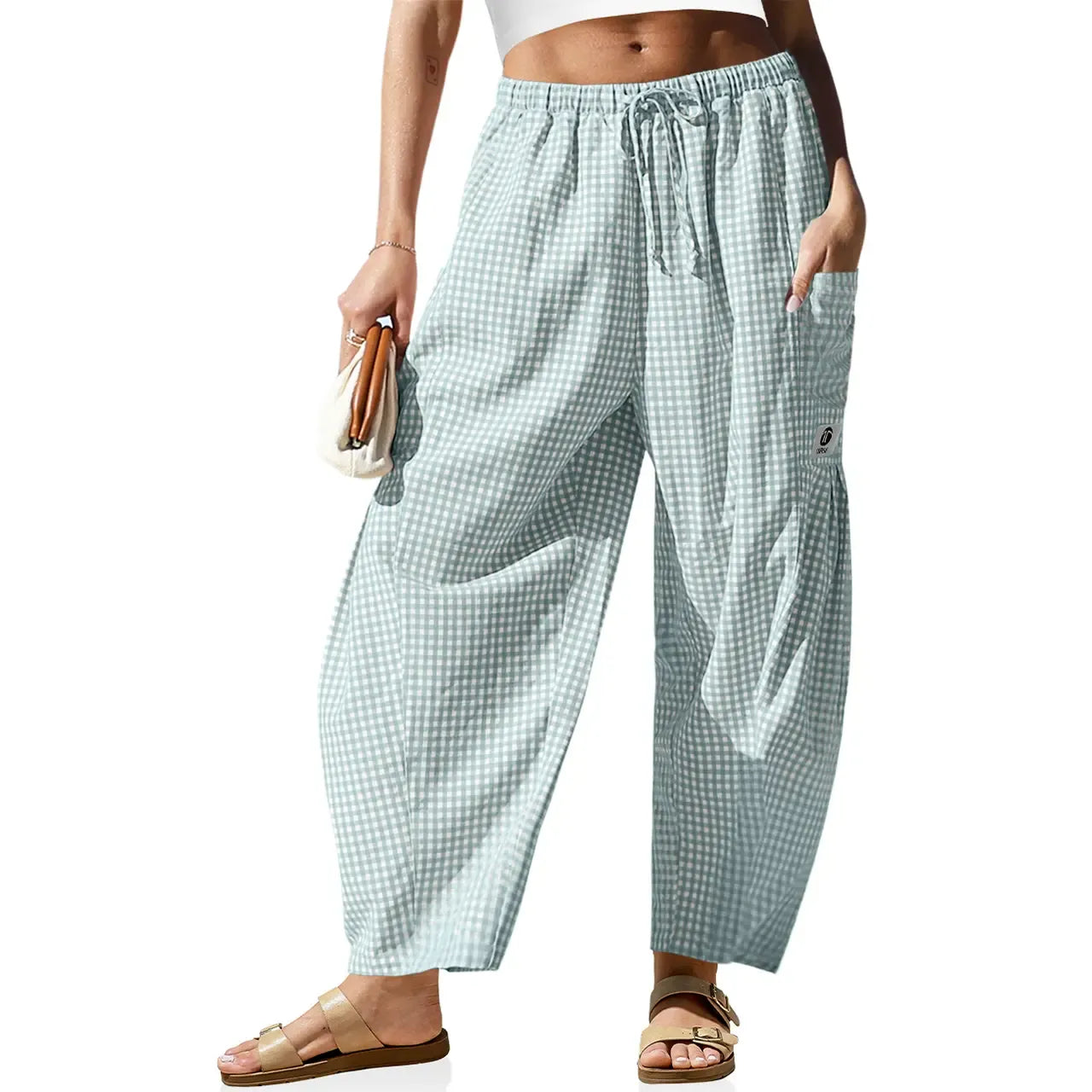 Gingham Plaid Wide-Leg Palazzo Pants
