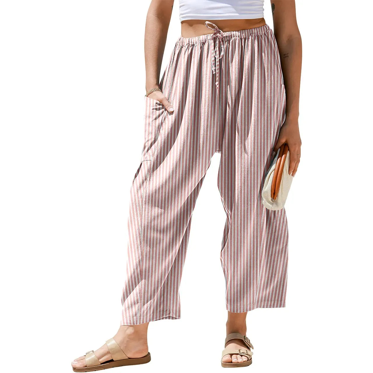 Gingham Plaid Wide-Leg Palazzo Pants