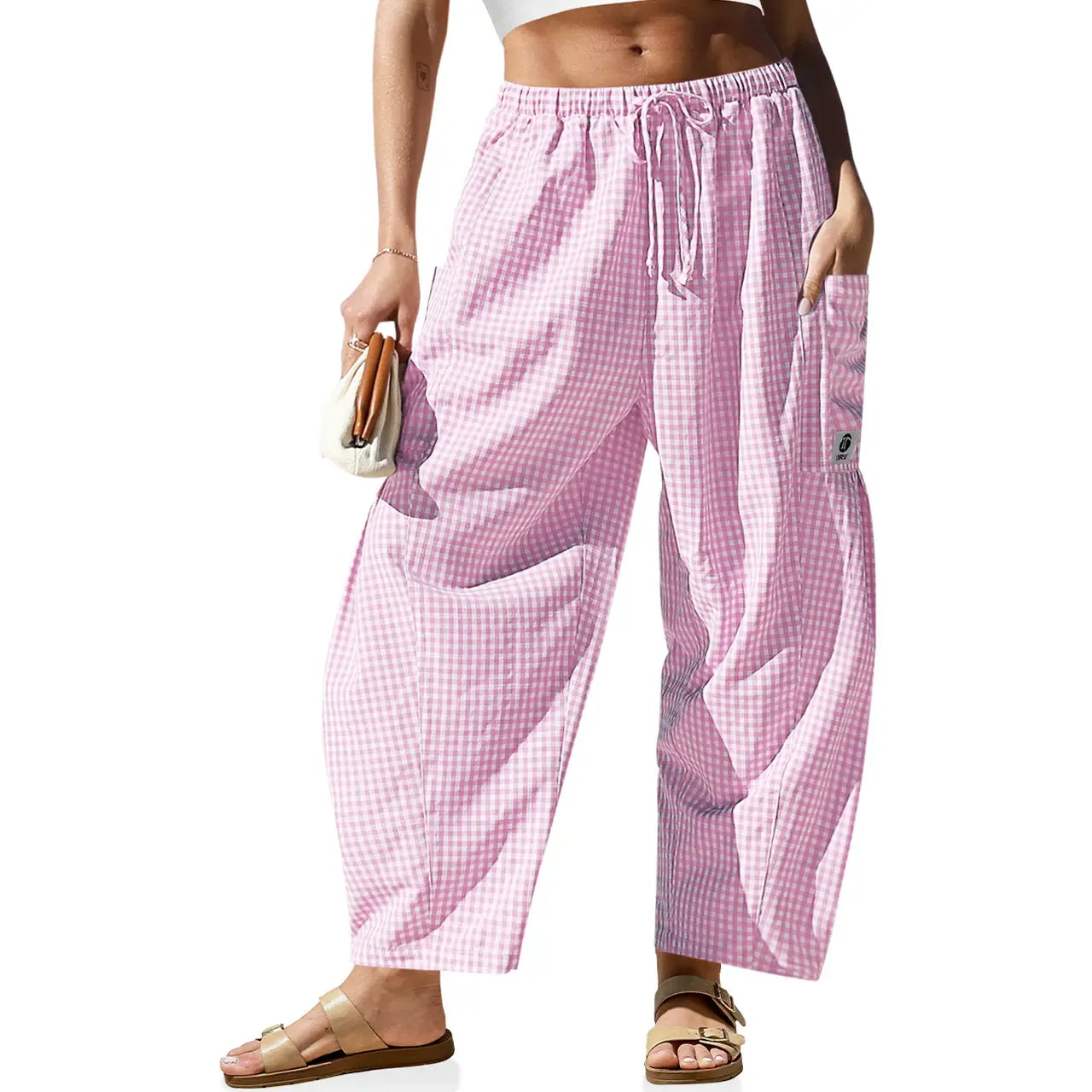 Gingham Plaid Wide-Leg Palazzo Pants